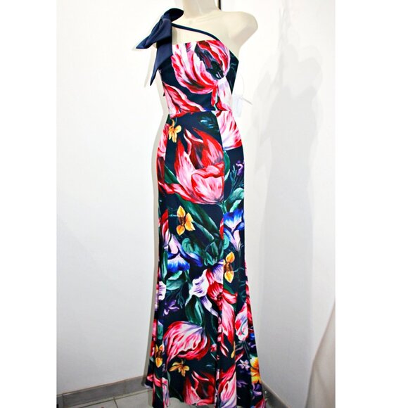 Marchesa Notte Florilegium One Bow Shoulder Floral Mikado Satin Gown sz 4 $895 - Picture 11 of 16